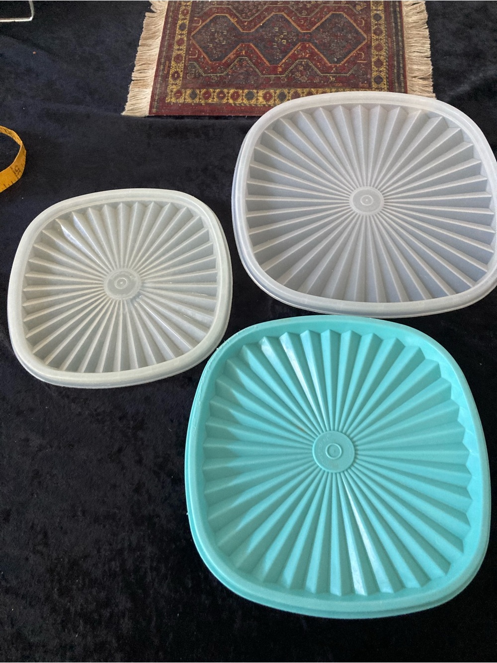 Tupperware Servalier Square Replacement Lids - Aqua and Light Gray Set of 3 #839
